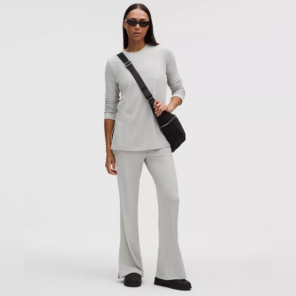 Ribbed Drapey Softsteme Long-Sleeve Tunic - Size Large - Dove Grey
